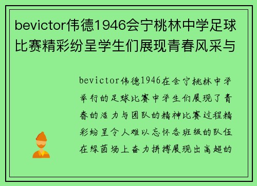 bevictor伟德1946会宁桃林中学足球比赛精彩纷呈学生们展现青春风采与团队精神